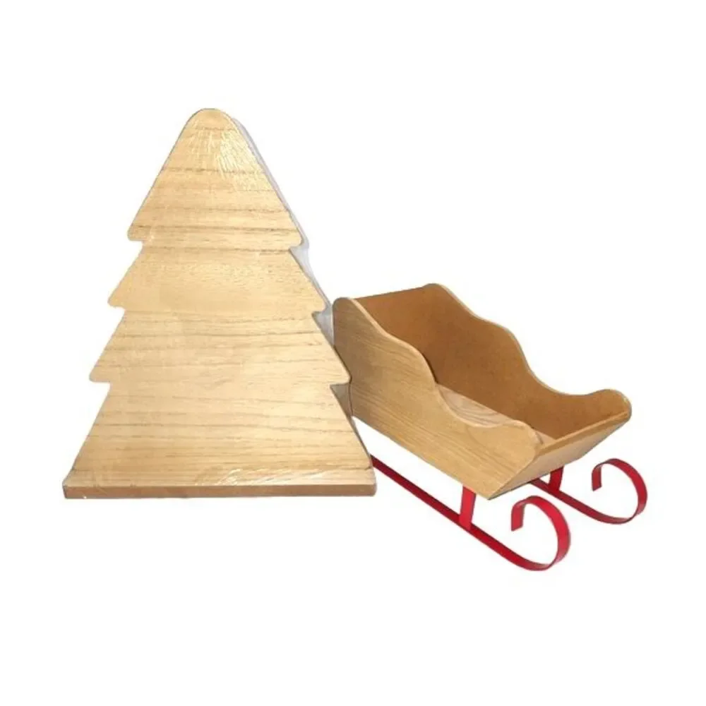 Holiday Decor Bundle of Wood & Metal‎ Sled and Christmas Tree Chalkboard